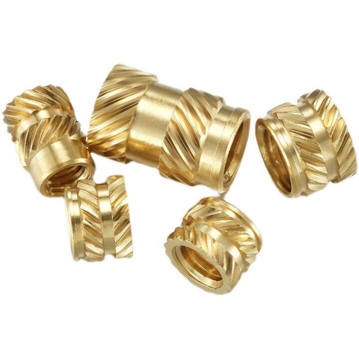 50ชิ้น-m4-m5-m6ทองเหลืองร้อนละลายสิ่งที่ใส่เข้าไปถั่วกระทู้ทองแดง-knurled-เกลียวแทรกฝังถั่ว