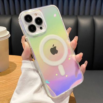 「Enjoy electronic」 Colorful Laser For Magsafe Magnetic Wireless Charge Case For iPhone 14 11 12 13 Pro Max Soft Silicone Shockproof Back Cover