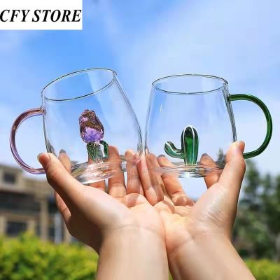 360ml Single-deck Glass Cute Animal Coffee Mugs with Colours Handle Bubble Glass Cup Coffee Juice Water Glasses Mug Drinkware