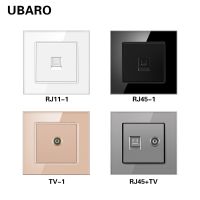 Universal 82*82mm Tempered Glass Panel RJ45 RJ11 TV Satellite Wall Socket Weak Current Outlet Built in Socekt for Round Box Electrical Circuitry  Part