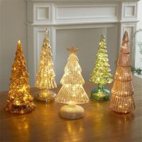 Glowing Glass Christmas Tree Ornaments Home Luminous Desktop Decoration Home LED Night Light Party Xmas Festival Kid Gift