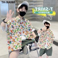 Han edition handsome boy children summer flower with short sleeves jacket new cartoon beach clothes outside