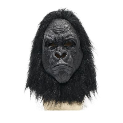 Halloween Gorilla Full Head Mask Latex Black Chimpanzee Lifelike Animal Horror Helmet With Hair Cosplay Costumes Party Props