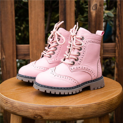Winter Kids Boots Girls Leather Shoes Solid Color Fashion Children Ankle Boots Non-slip Boots Warm Size 26-36 SJ034