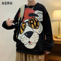 ASRV ผู้ชายหลวม Pullover Sweatshirt ฤดูใบไม้ร่วงอเนกประสงค์ Casual Crewneck เสื้อกันหนาวการ์ตูนพิมพ์เสื้อยืดแขนยาว