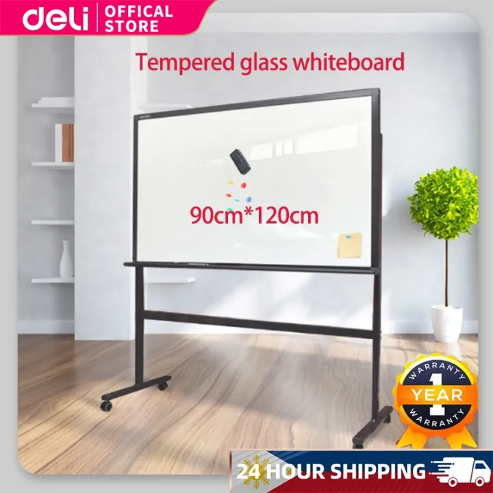 Deli Writing Board Toughened Glass White Board With Stand Wheels