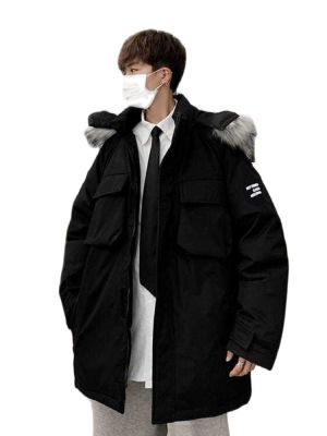 ZZOOI High Quality Fur Collar Winter Mens Womens Parka Thermal Down Jacket Mid-length Warm 90% White Duck Down Outwear