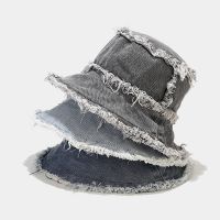 British Retro Washed Denim Reversible Fisherman Hat Womens Spring and Autumn All-Match Street Frayed Sun Shade Bucket Hat Tide