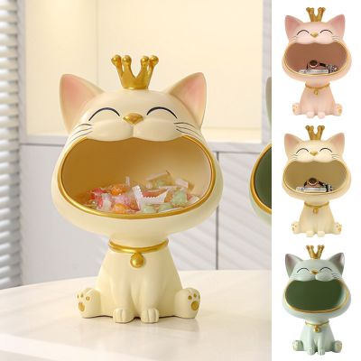 【CC】✶❒  Cats Figurine Big Mouth Storage Cartoon Resin Sculpture Chocolates Basket Office