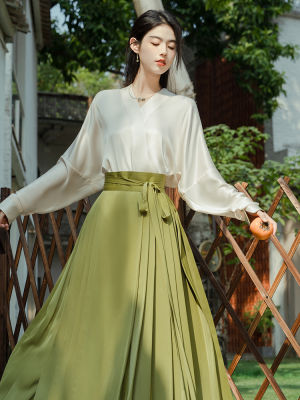 ชุดกระโปรงสั้น Hanfu แขนยาว + เสื้อผู้หญิงปรับปรุงสไตล์ย้อนยุคใหม่2023