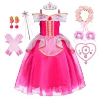 ☜⊕ Disney Sleep Beauty Girl Costume Aurora Belle Princess Dress Children Aurora Snow White Sofia Mesh Ball Gown Birthday Costume