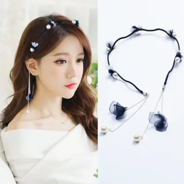Korean Fake Earrings Hair Hoop Tassel Headband Hair Jewelry Pearl
