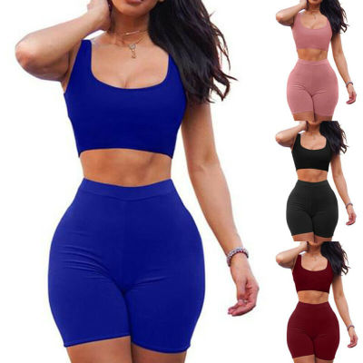 2 Piece Yoga Sets Sportswear Women Gym Clothing Sexy Sleeveless Sports Bra High Waist Short Solid Seamless Shorts Fitness Suit