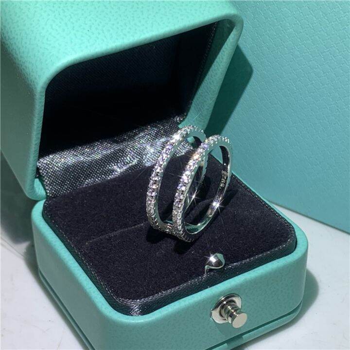 Double Band Promise Real 925 Sterling Silver AAAAA Cz Engagement ...