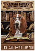 Basset Hound Dog Metal Tin Signs Reading Corner Just One More Chapter Print Poster Home Art Wall Decor Plaque Decoration