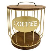 Coffee Holder with Wood Lid, Capacity Coffee Storage Container Basket,Round Coffee Holder Case for Counter