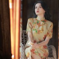 อารมณ์ย้อนยุคโบราณ Cheongsam ฝรั่งเศสเต็มคาร์ดิแกน2023ฤดูใบไม้ผลิใหม่เก่าเซี่ยงไฮ้จีนแบบดั้งเดิม Qipao ชุดสำหรับผู้หญิง