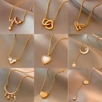 【Preflow ornament】Kalung Baja Tahan Karat สีทองคลาสสิกสำหรับผู้หญิงเครื่องประดับลูกปัดมุกจำนวนจำกัดสร้อยคอจี้รูปหัวใจของขวัญวันเกิด