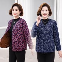 Mothers autumn and winter plus velvet warm cotton clothes middle-aged and elderly womens clothing V-neck timid cotton clothes loose large size bottoming cotton jacket