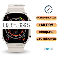 Original Hello Watch 2 Smart Watch H11 Ultra Upgraded Titanium Silver 1GB ROM Local Music Compass Smartwatch 2023 New Series 8 Wristbands