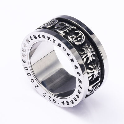 วินเทจหมุนไทเทเนียมเหล็กแหวนสไตล์พังก์สแตนเลสอินเทรนด์ผู้ชายข้ามแหวน