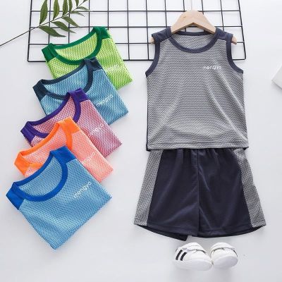 90-160CM childrens vest shorts Outfits quick-drying sports Outfits mesh breathable sleeveless Outfits boys and girls childrens basketball clothing Outfits childrens sportswear baby thin hollow vest Outfits