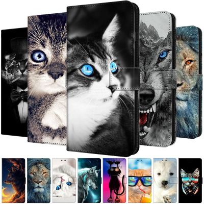 （cold noodles）   หนังกรณีพลิกสำหรับ Samsung Galaxy M32 M12 A12 A32 4G A52 A52s A53 5G A42 A72โทรศัพท์กระเป๋าสตางค์หนังสือทาสี Funda แมวหมาป่า