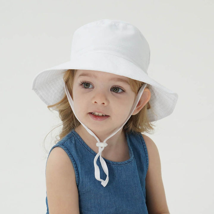 sun-protection-baby-spring-summer-round-top-wide-brim-with-chin-strap-beach-solid-kids-bucket-hat-gift-fisherman-outdoor-lovely