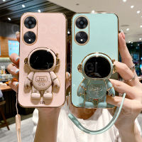 ฝาครอบด้านหลังเคสป้องกันเคสมือถือเงางามสำหรับ A38 OPPO 4G / A18 4G เคสการ์ตูนขาตั้งพับได้นักบินอวกาศ6D หรูหรากรอบสี่เหลี่ยมซิลิโคนนิ่มกันกระแทก