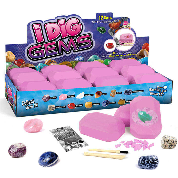 Gemstone Dig Kits 12 Gem Excavation Kit with 12 Real Precious Stones