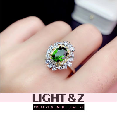 LIGHT &amp; Z แหวนเพทายสีเขียวสำหรับผู้หญิงแหวนปาร์ตี้คริสตัลทรงรี