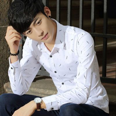 JK Court เสื้อเสื้อแขนยาวฤดูใบไม้ผลิชายฉบับภาษาเกาหลีอินเทรนด์งานธุรกิจสบายๆสีขาวเสื้อเชิ้ตเข้ารูปพอดี
