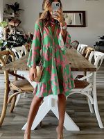 【CC】Elegant Boho Print Dress Women V-neck Flare Sleeve Casual Loose A-line Dress 2023 Spring Ladies Vacation Shirt Dresses Vestidos