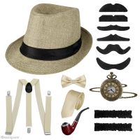 1920S 20S Cosplay Gangster Set Men Party Props Beret Cigar Suspender Pocket Watch Gatsby Costume Accessories Set Grandpa Newsboy