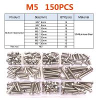 120-434pcs M2 M3 M4 M5 M6 304 A2 Round Stainless Steel Hex Socket Button Head Allen Bolt Screw and 304 Nut Assortment Kit Set Screw Nut Drivers