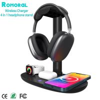 ☏☼◙ 4 in1 15W Wireless Charger Headphone Stand QI Quick Charging Dock Micro USB Mobile Phone Station For Samsung Iphone Apple Watch