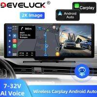 Develuck 10.26 inch Car Mirror Video Recording Carplay Android Auto Wireless Connection GPS Navigation Dashboard DVR AI Voice