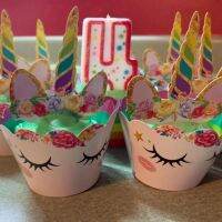 【CW】♦  12SET/PACK Unicorn Cup Decoration Flag