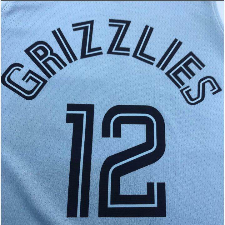 top-quality-เสื้อบาสเกตบอลเอ็นบีเอ-กดร้อน-nba-jersey-memphis-grizzlies-no-12-ja-morant-blue-basketball-jersey