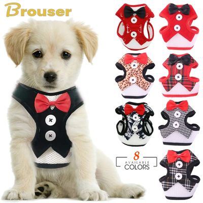 Adjustable Dog Cat Harness Leash Necktie Soft Breathable Mesh Elegant Bow Collar Traction Rope For Kitten Puppy Pet Accessories Leashes