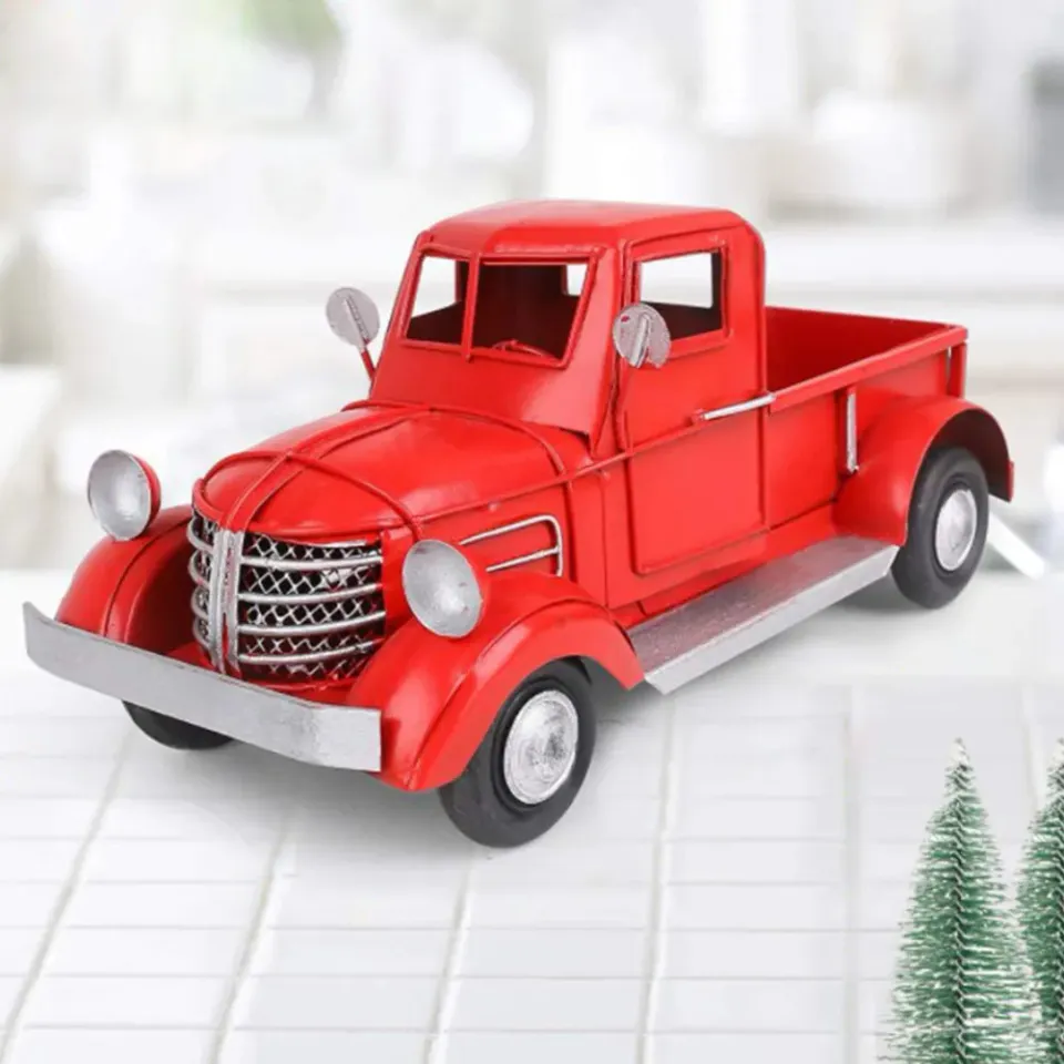 Đồ trang trí Giáng sinh 2024 màu đỏ kim loại mô hình xe bán tải lớn