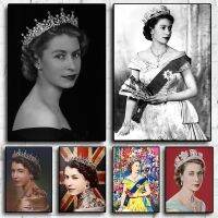 Queen Elizabeth II Portrait And Prints-โปสเตอร์พิมพ์ภาพวาดผ้าใบ-สีดำและสีขาว Wall Art ผ้าใบสำหรับห้องนั่งเล่นตกแต่งผนัง-Classic British Royalty