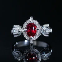 Unheated Ruby Diamond ring แหวนเพชรทับทิม(ไม่เผา) สีแดงสด(เลือดนกพิราบ) ความสะอาดระดับTII-VS ประดับเพชรน้ำ96-97 ตัวเรือนเป็นทองขาว18k