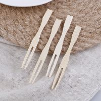 80Pcs Bamboo Disposable Wooden Fruit Fork Dessert Forks Tableware Party Decor