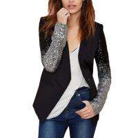 HOT★Cool ผู้หญิง Sequined Blazer Coat เสื้อแจ็คเก็ตเดี่ยวหัวเข็มขัดแขนยาว Slim เหมาะกับชุด