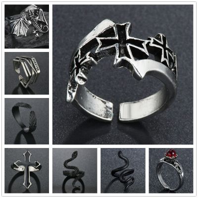 Gothic Silver Color Plated Retro Punk Hip Hop Hollow Cross Ring Opening Rings Jewelry Gift for Men Women Vintage Unisex Jewelry