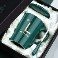 [COD] Mug with lid spoon coffee cup ceramic mug large capacity water logo wholesale