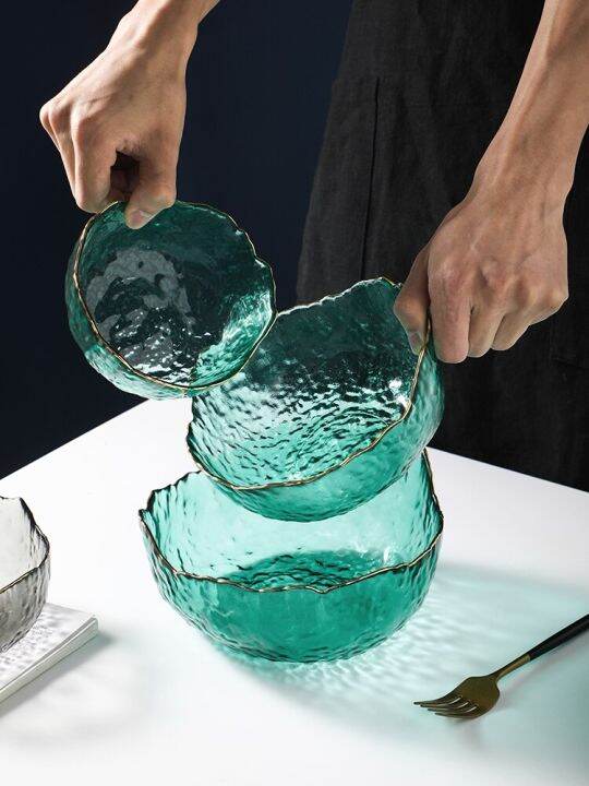 Ins Hot Ice Mountain Pattern Glass Salad Bowls Small Medium Large Diverse Colours Vegetables