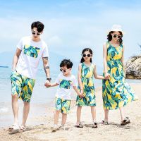 Family Clothing Outfits Mum Daughter Dresses Summer Beach Dad Son Cotton T-shirt &amp;Shorts MatchingCouple Clothes Seaside Holiday