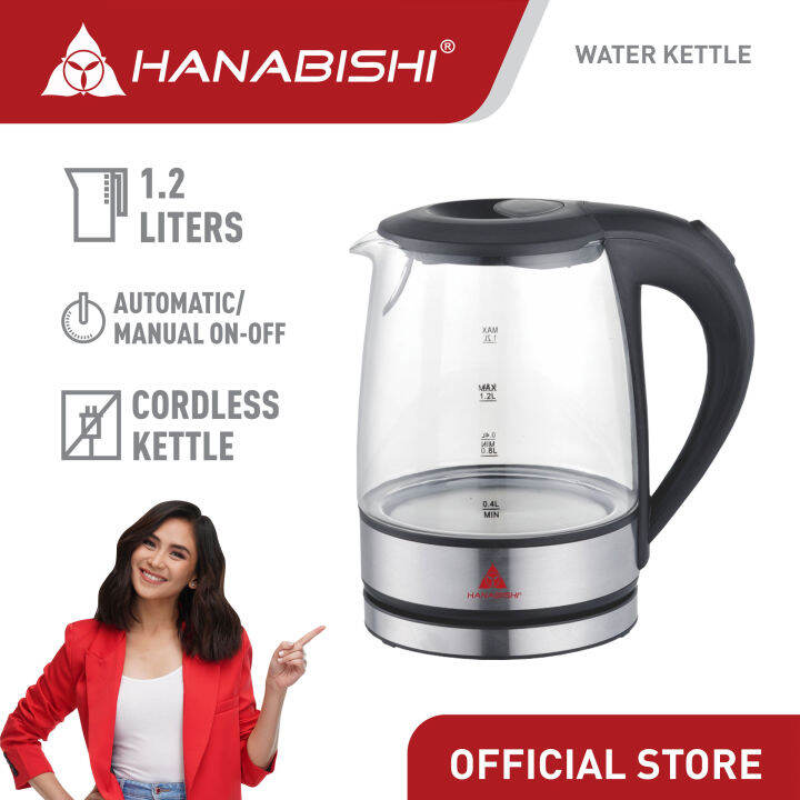Hanabishi Water Heater Electric Kettle HWK112GL 1.2L Glass Electric Kettle  | Lazada PH